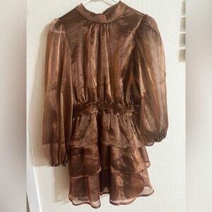 Lulu's Shimmering Bronze Long Sleeve Dress